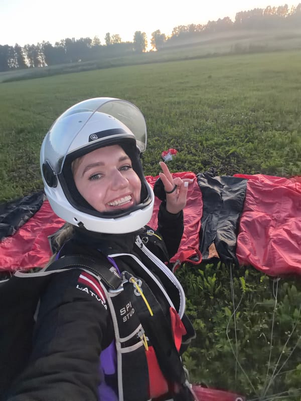 Post-landing moments in a Latvian field after a skydive