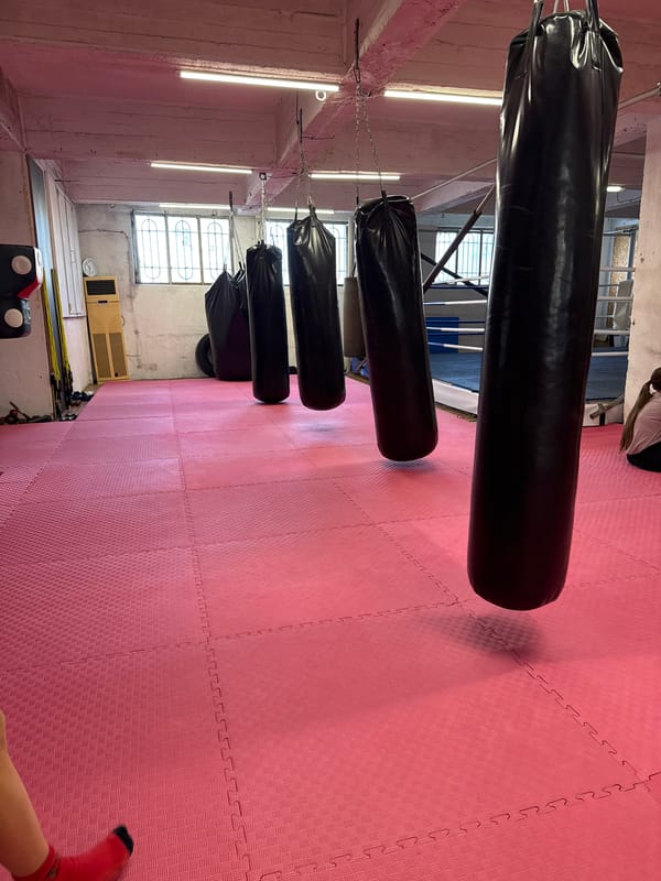 Boxing gym with pink mats observed in Varna, Bulgaria
