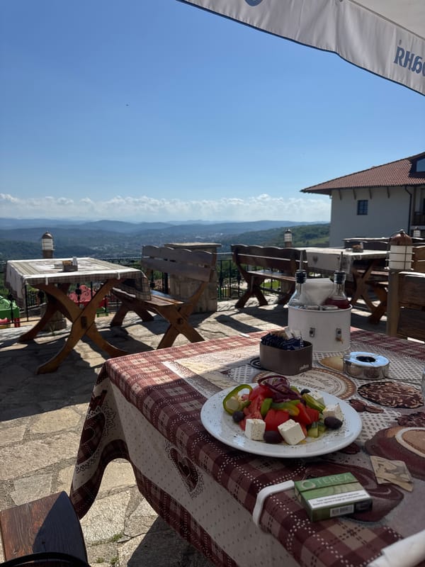 Afternoon coffee break captured at Arbanassi outdoor cafe