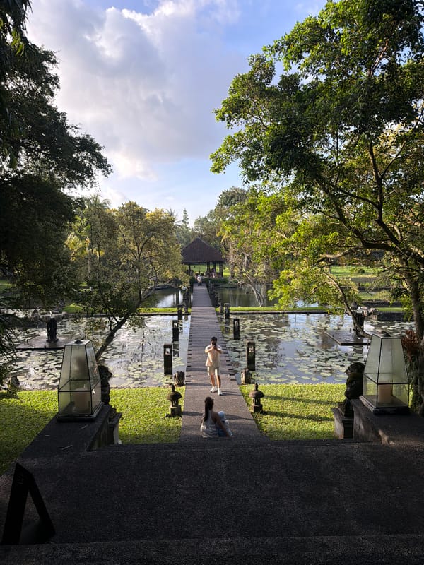 Morning temple and palace visit documented in Sukawati, Indonesia