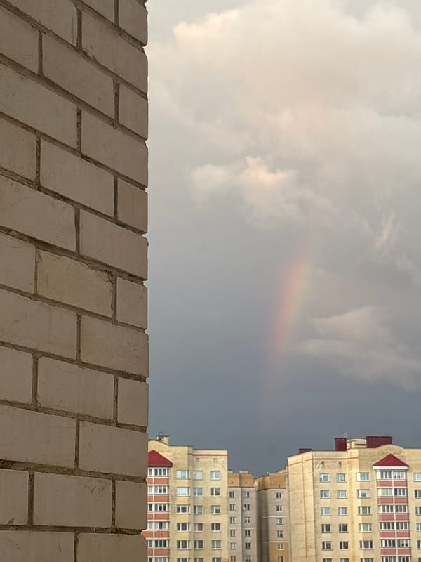 Faint rainbow spotted over Baranavichy, Belarus amid cloudy skies