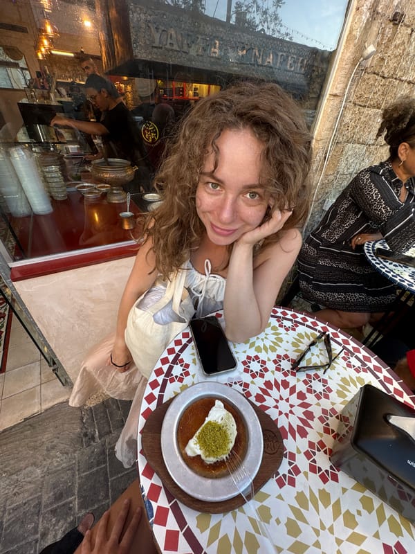 Selfies and kunafa on a Tel Aviv afternoon