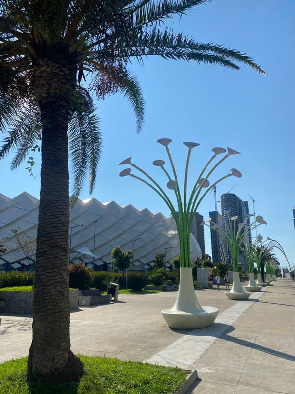 Batumi Boulevard's sculptural walkway on a clear summer day