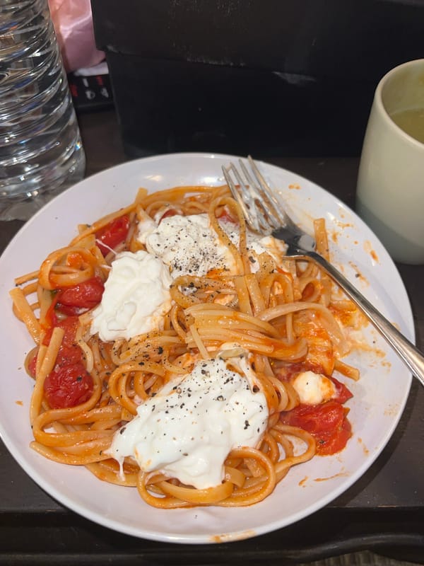 Linguine pasta dinner documented in Paris evening meal