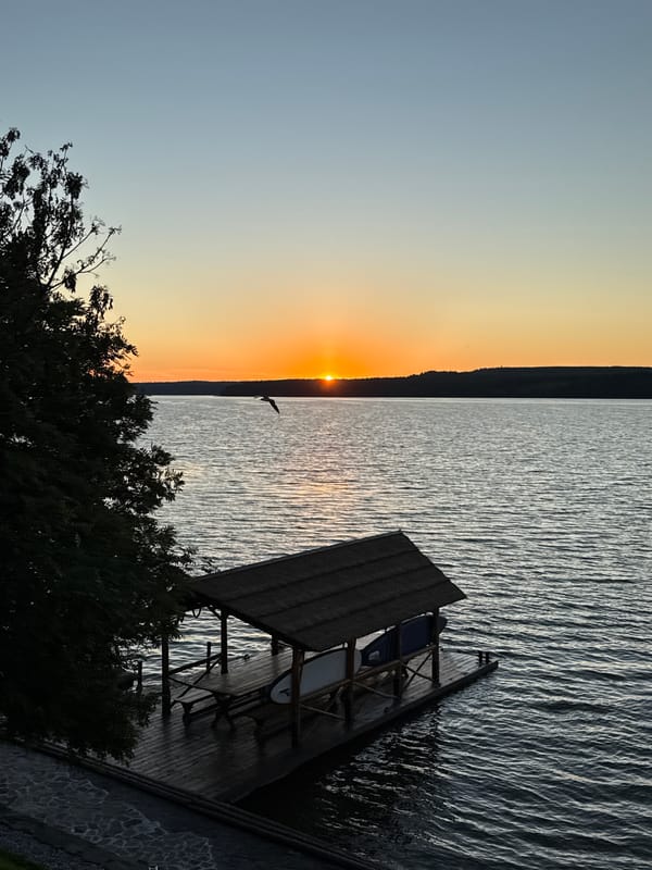 Lakeside dinner setup at sunset, Votkinsk