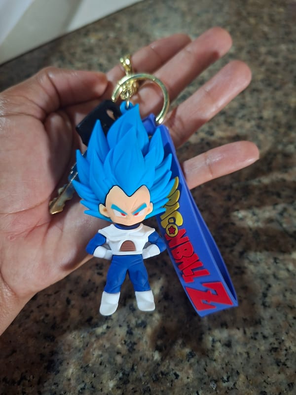 Dragon Ball Z Vegeta keychains browsed at a Venezuelan market