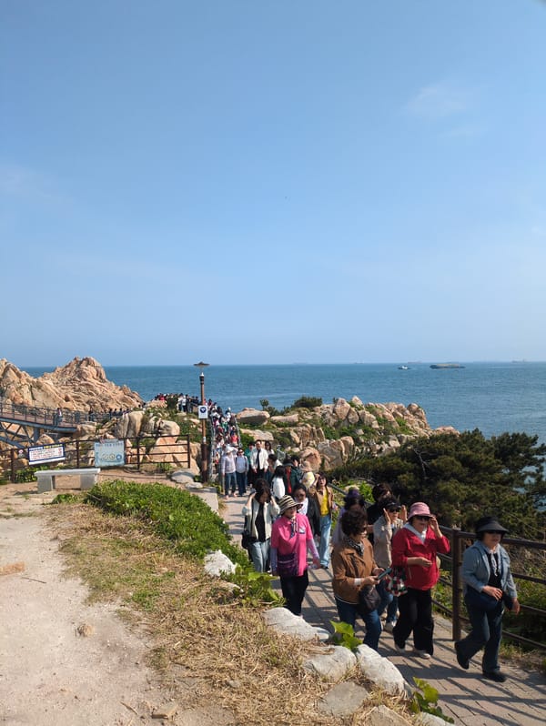Coastal walkway scenes and damaged drone documented in Ulsan
