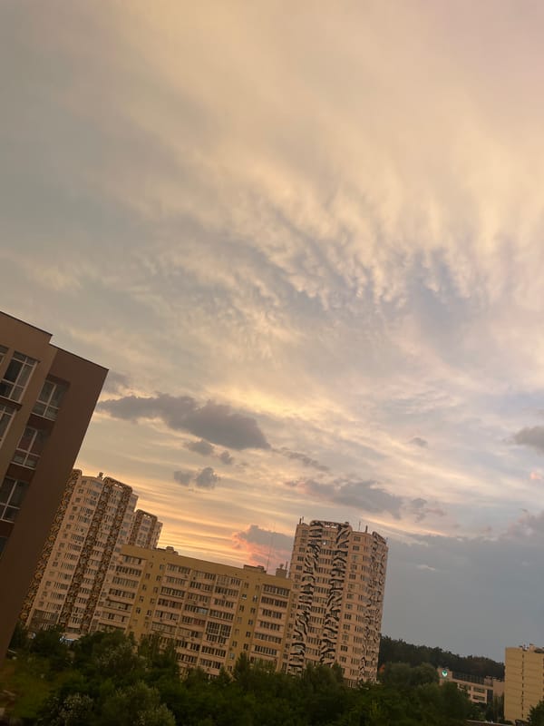 Storm rolls over Brovary as evening settles in