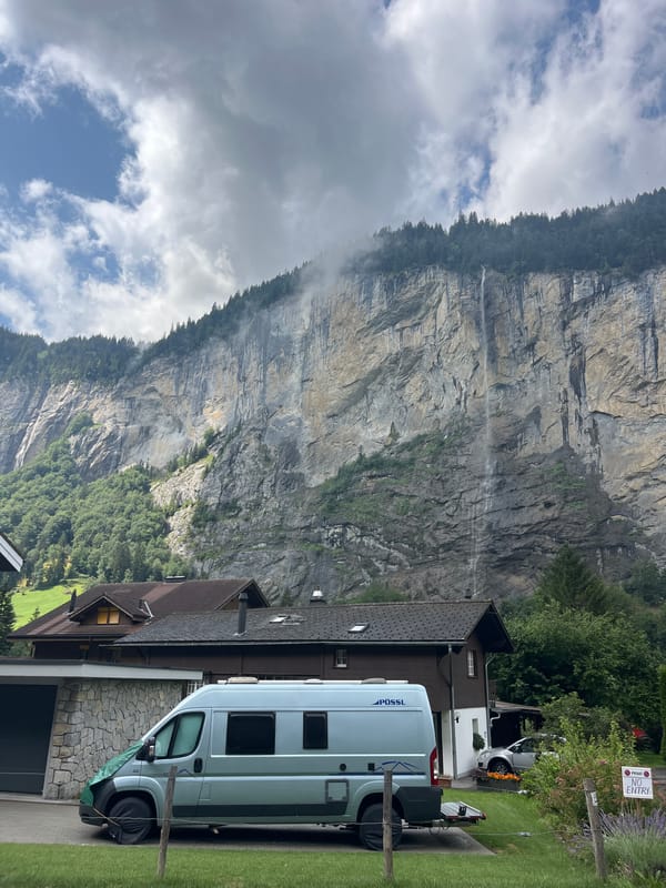 Wengen village streets and alpine scenery on an overcast morning