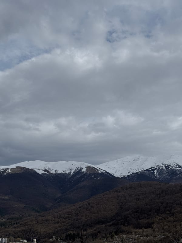 Snow-covered mountains and forests captured in Dilijan, Armenia