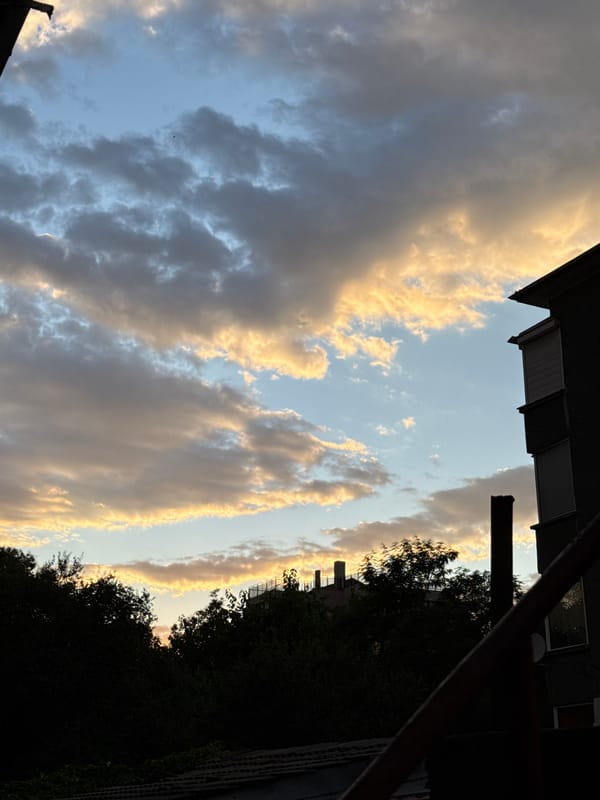 Plovdiv skyline at sunset, clouds and color over the city