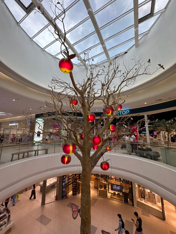 Inside an Almaty mall: fruit stands, gelato, and quirky decor