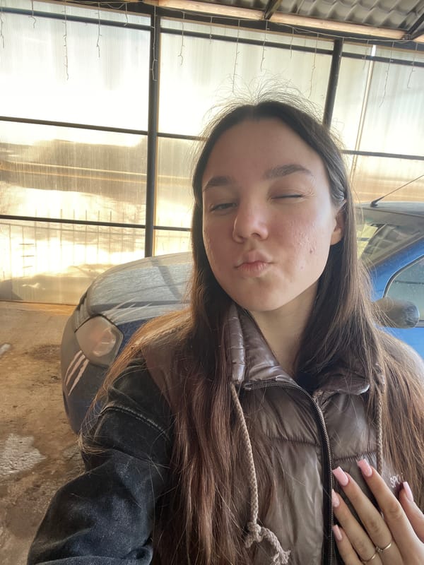Woman documents morning outing with dog in Foki, Russia