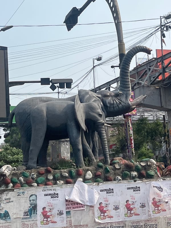 Decorated elephant statue spotted near Dhaka traffic light