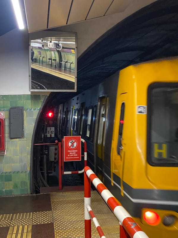 Line H subway train in motion at Buenos Aires station