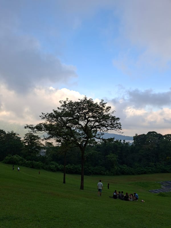 Morning park gathering documented in Baturiti, Indonesia