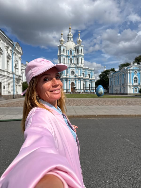 Smolny Cathedral explored from multiple angles on a cloudy afternoon