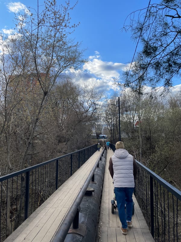 Pedestrian bridge and urban scenes documented in Izhevsk