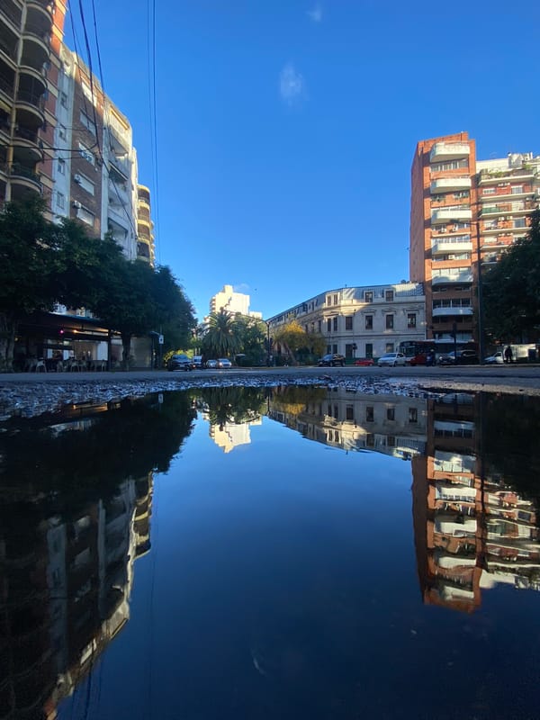 Symmetrical street reflection captured in Buenos Aires