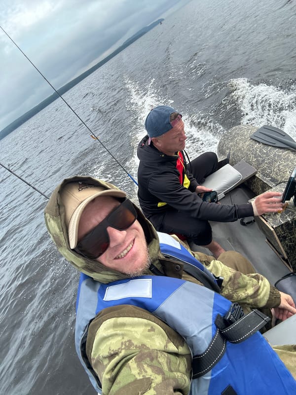 Boat selfie on the water in rural Russia