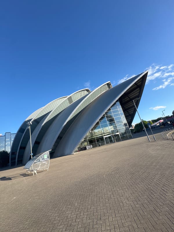 SEC Armadillo building photographed under clear skies in Glasgow