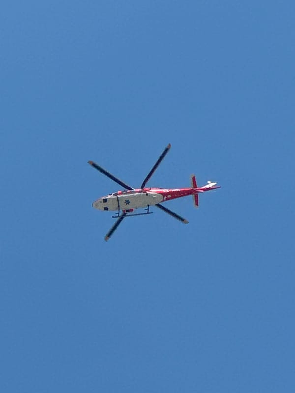 Air ambulance over a Stara Zagora construction site