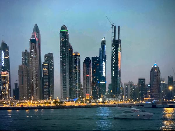 White yacht spotted crossing city waterfront at night
