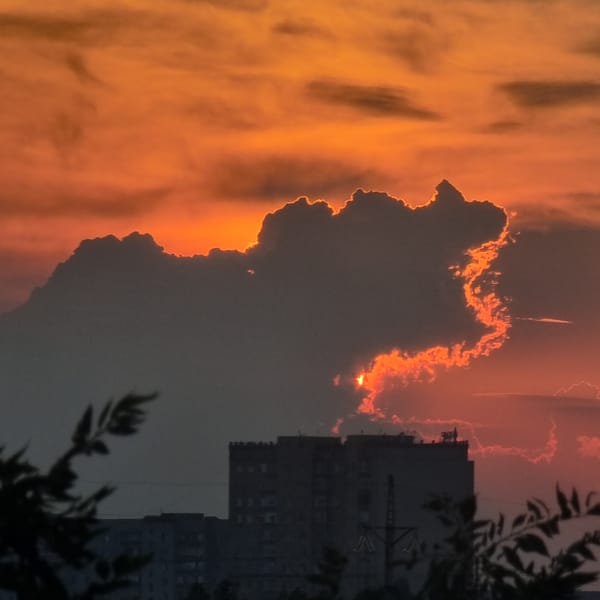 Vivid summer sunset over the Aktobe skyline
