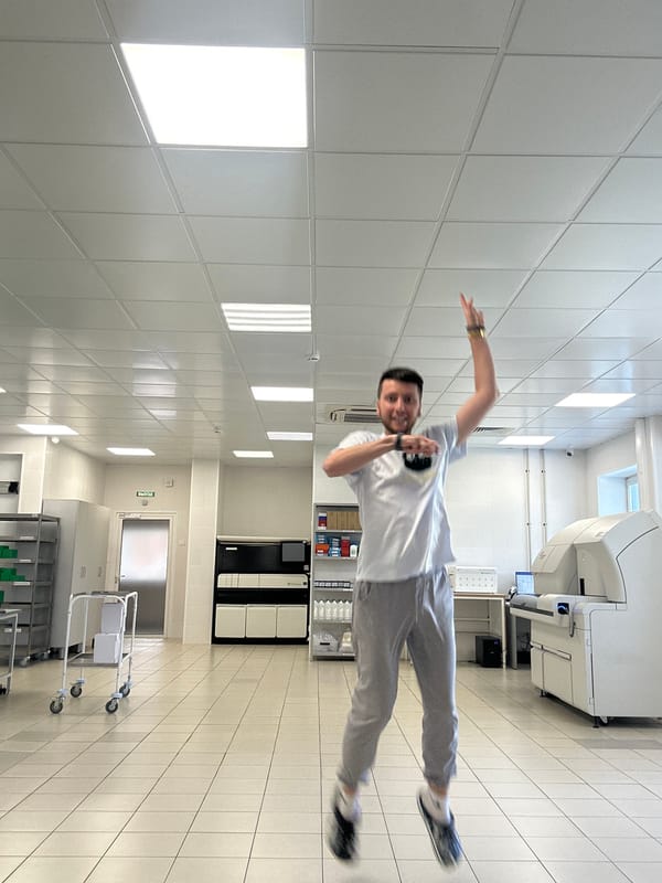 Man documents routine laboratory work in Moscow medical facility
