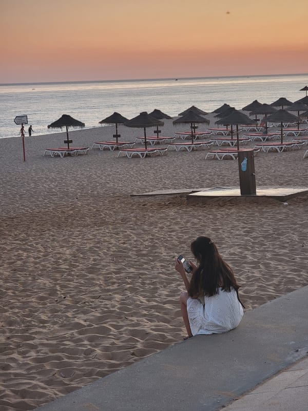 Sunset evening on the Quarteira beachfront, Algarve
