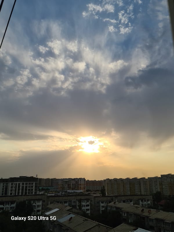Almaty at golden hour: mosques, streets, and a striking sunset