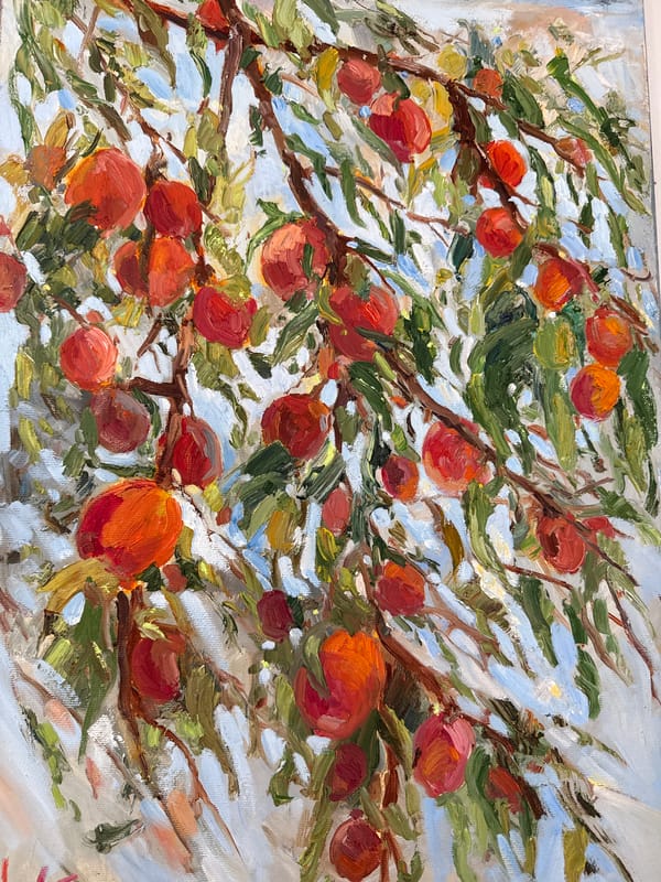 Oil paintings of fruit tree and coastal islands observed