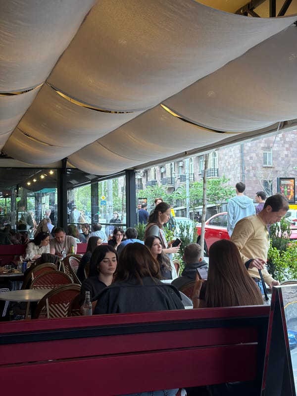 Diners enjoy outdoor restaurant scene in Yerevan