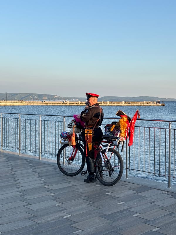 Decorated bicycle and a sunlit moment in Tolyatti
