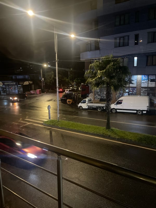 Rainy night in Batumi, indoors and out