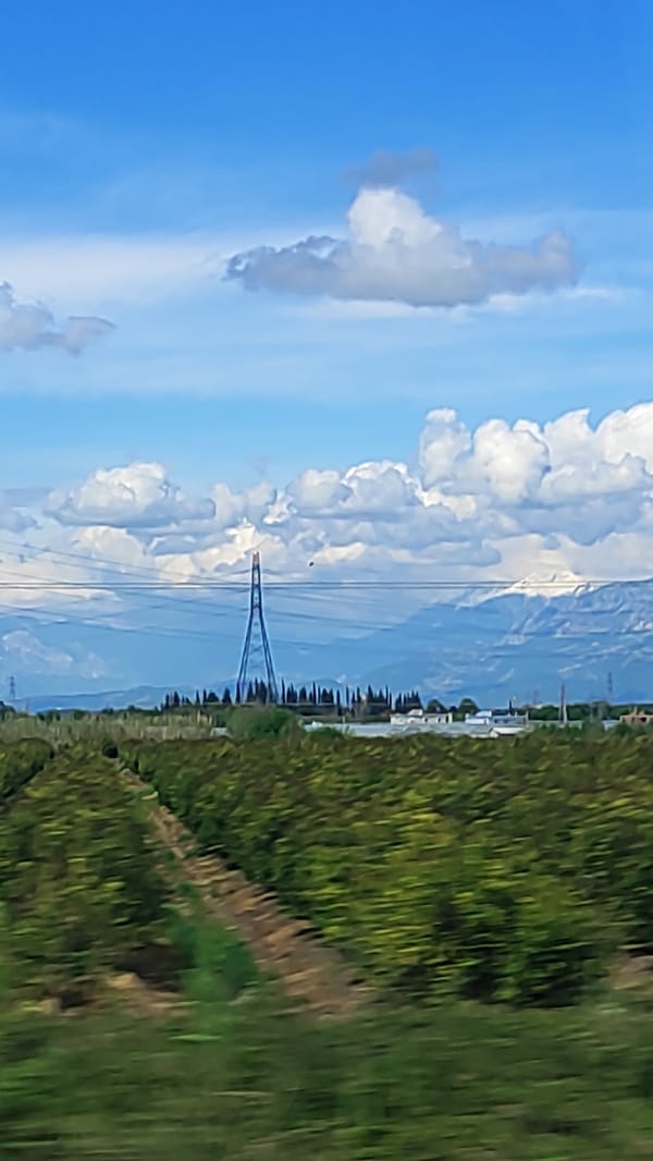 Electric transmission tower photographed in Serik, Turkey landscape