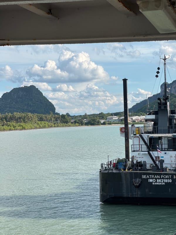 Ferry crossing from Don Sak across calm Gulf of Thailand waters