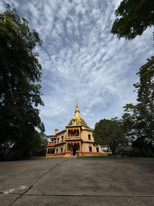 Inside a ornate Buddhist temple in Phanom, Laos