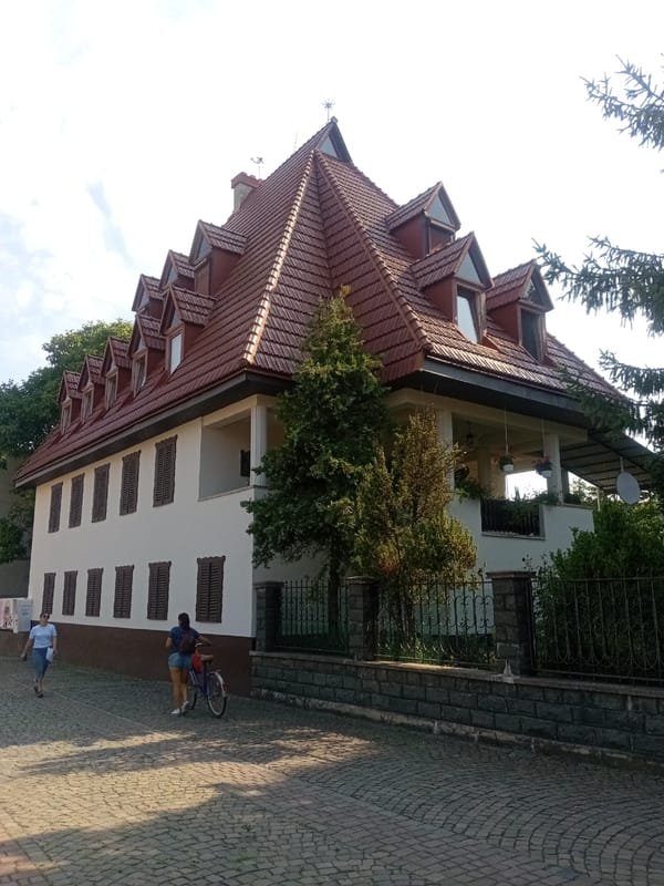 Sunday morning streets and landmarks in Tiachiv, Ukraine