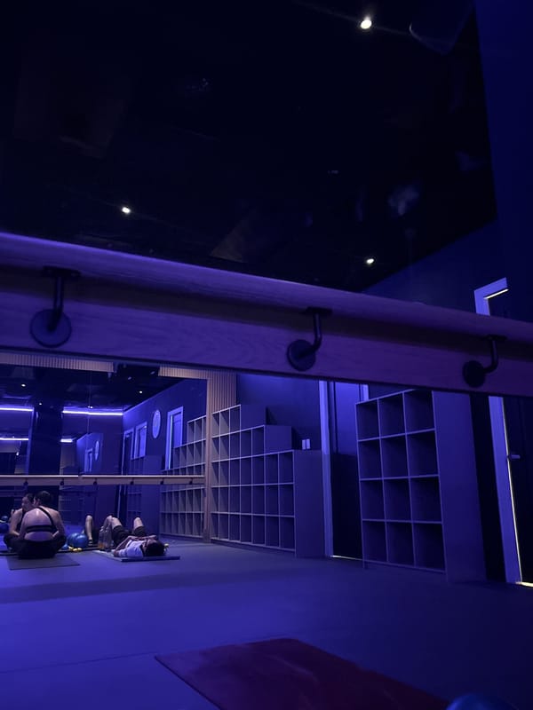 Mexico City fitness studio captured in atmospheric purple lighting