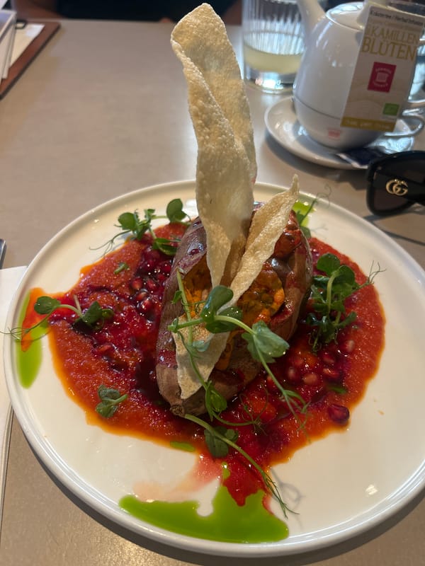Stuffed sweet potato dish photographed at Vienna restaurant