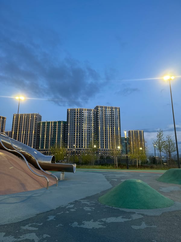 Evening playground visit captured in Ovoshchnoy, Russia