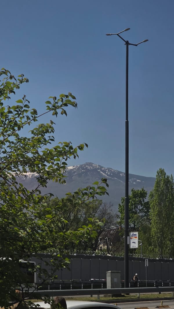 Street lamppost documented in bright morning scene, Sofia