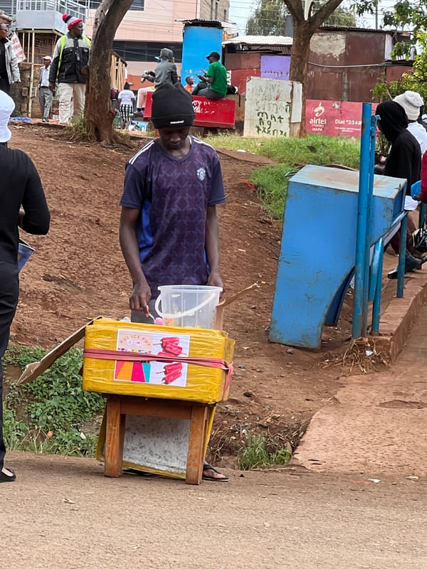 Street vendor operates cooler stand in Nyeri, Kenya