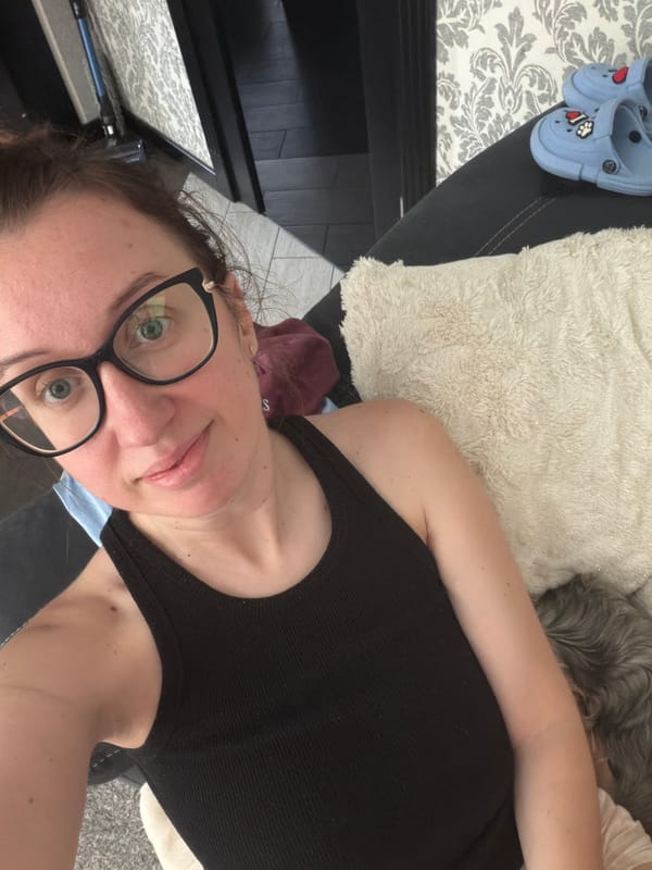 Woman documents quiet morning at home with dogs