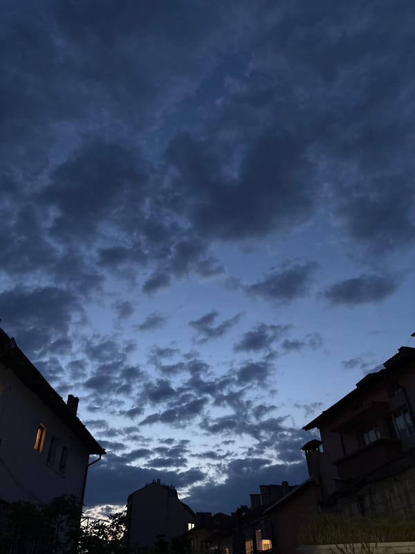 Dramatic dusk cloudscape photographed over Varna, Bulgaria residential area