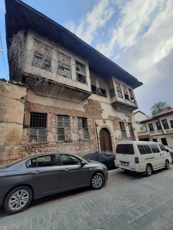 Tourist documents historic Antalya district ceramics shops and architecture