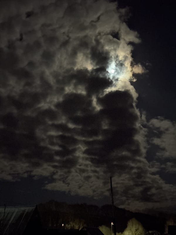 Dramatic moonlit sky captured over Rusalevka, Russia