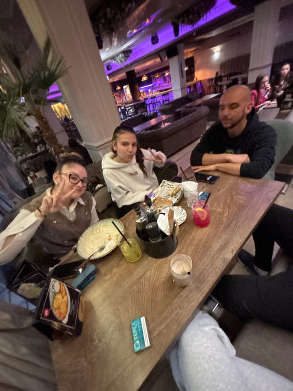 Friends gather for evening drinks at Karlovo restaurant