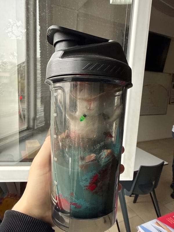 Early morning office coffee and protein shake session